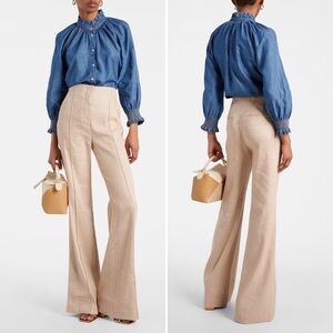 NWT VERONICA BEARD Komi Stretch Twill-Linen Flare Trousers Size 12 Sandalwood